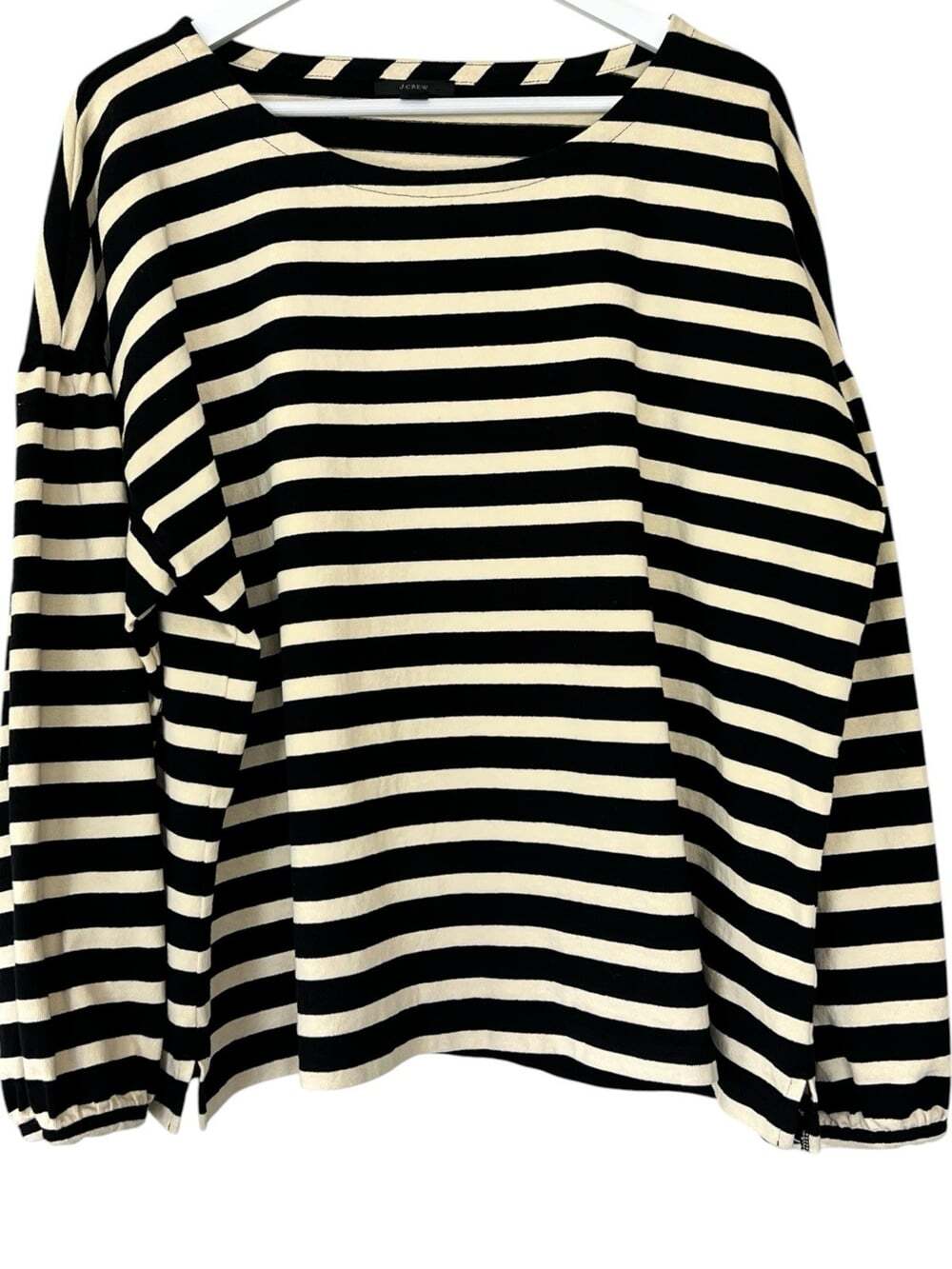 J.Crew Mariner Cloth Puff-Sleeve Striped Top Black Ivory Crewneck - Size 2X